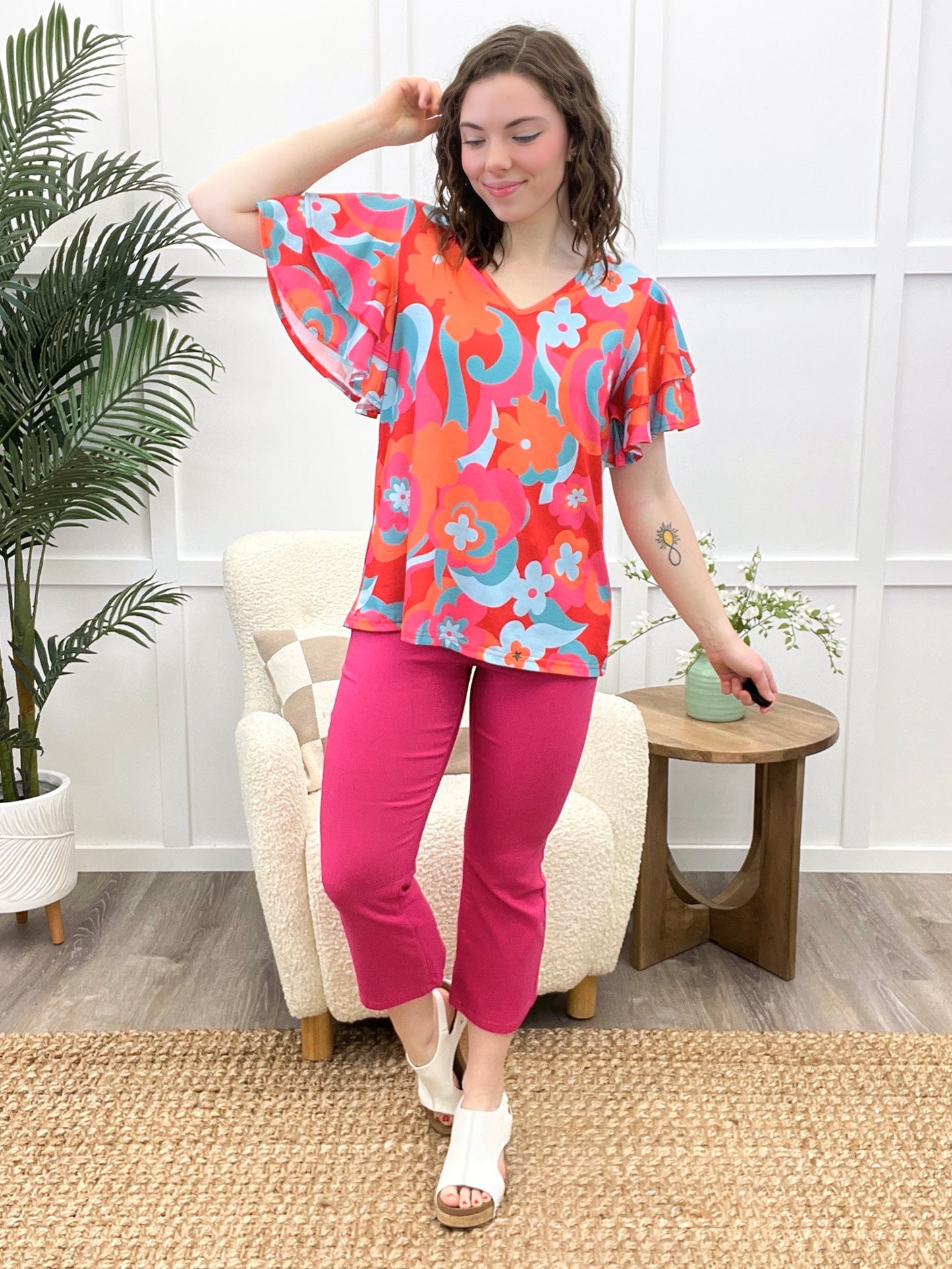 Retro Bloom Bell Sleeve Top