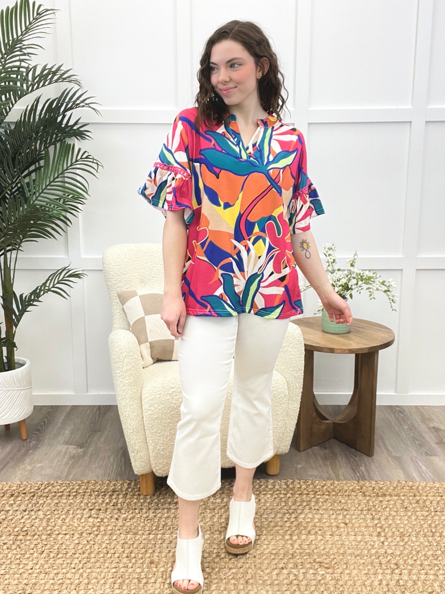 Sunset Paradise Ruffle Sleeve Top