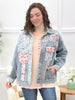Vintage Washed Denim Jacket with Lace and Floral Patchwork