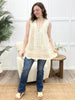 Beige Boho Embroidered Sleeveless Lace Trim Cotton Top