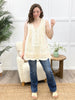 Beige Boho Embroidered Sleeveless Lace Trim Cotton Top