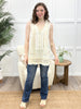 Beige Boho Embroidered Sleeveless Lace Trim Cotton Top