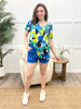Blue Abstract Wave Print Top and Shorts Set