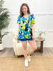 Blue Abstract Wave Print Top and Shorts Set