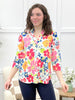 Floral Harmony 3/4 Sleeve V-Neck Top