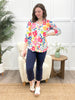 Floral Harmony 3/4 Sleeve V-Neck Top
