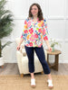 Floral Harmony 3/4 Sleeve V-Neck Top