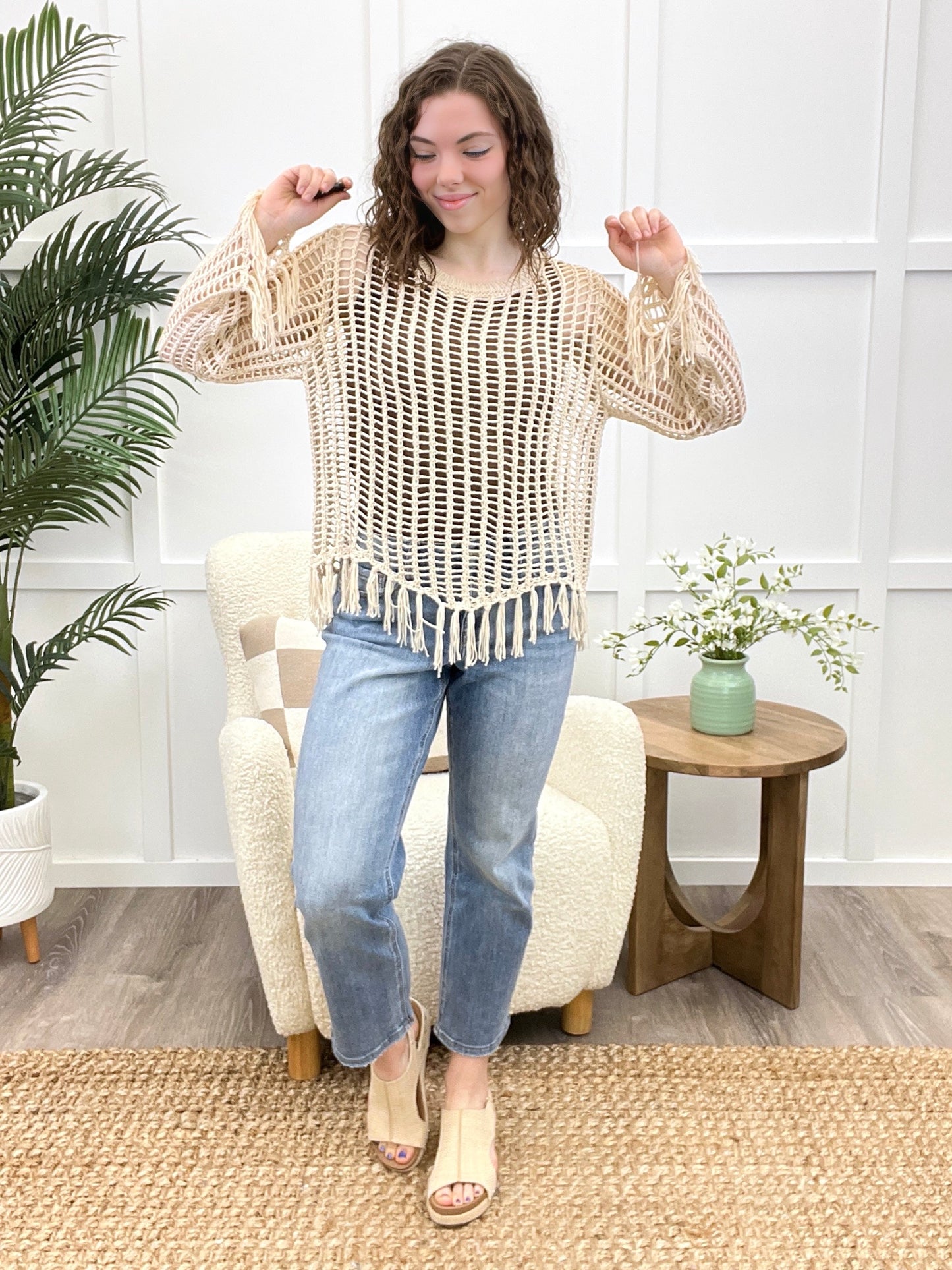 Free Spirit Open-Knit Sweater - Oatmeal