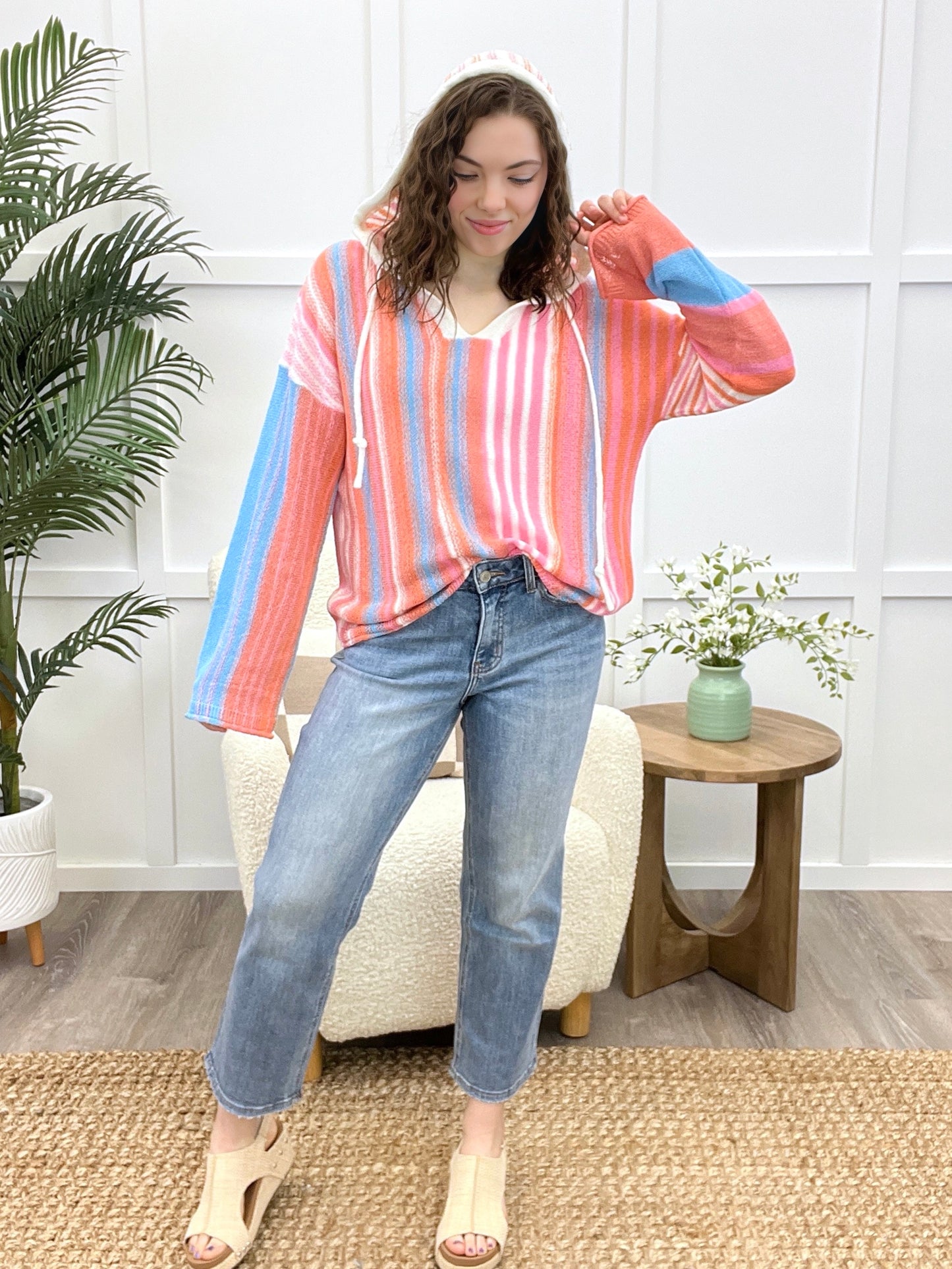 Sunkissed Stripes Knit Hoodie Top