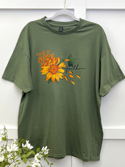 Faith Sunflower With Butterflies Graphic Tee