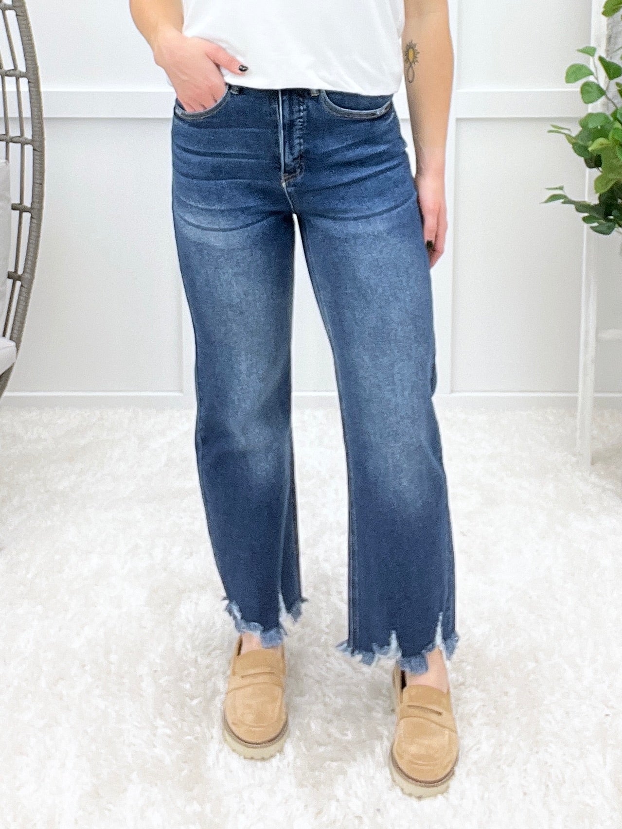 Breanna Jade Tummy Control Straight Leg Frayed Hem Jeans