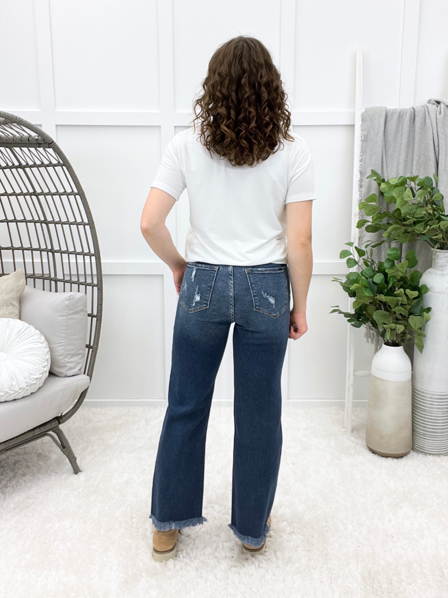 Breanna Jade Tummy Control Straight Leg Frayed Hem Jeans