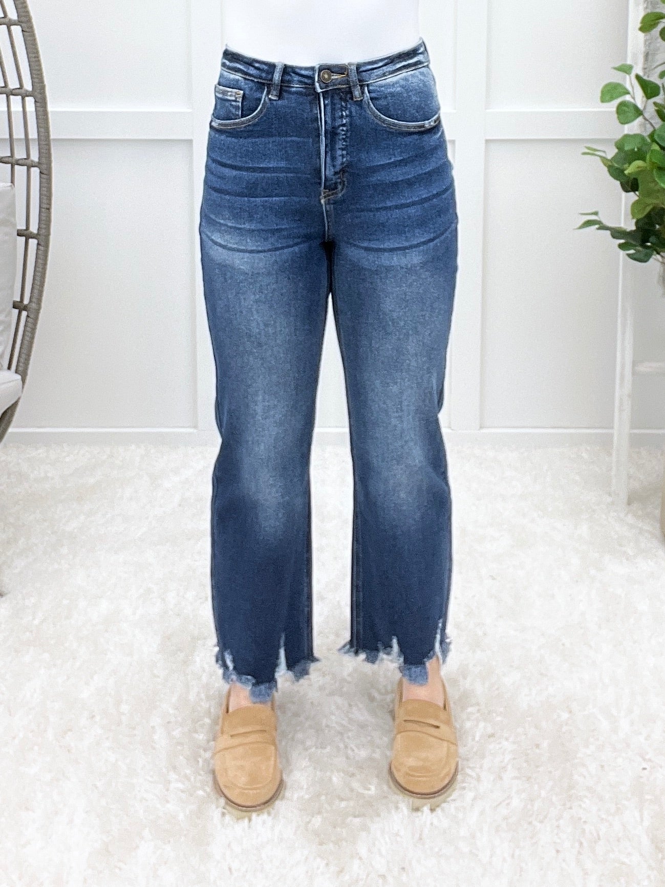 Breanna Jade Tummy Control Straight Leg Frayed Hem Jeans