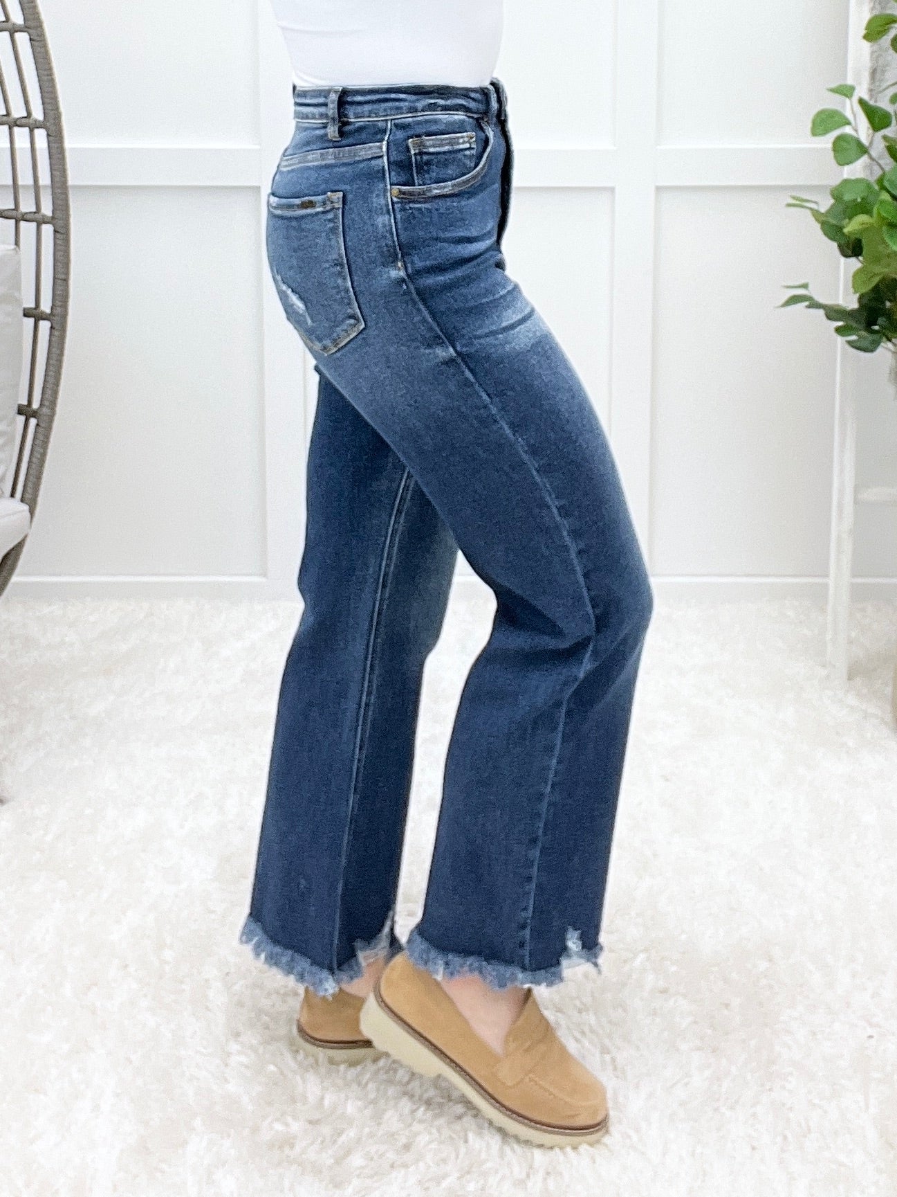 Breanna Jade Tummy Control Straight Leg Frayed Hem Jeans