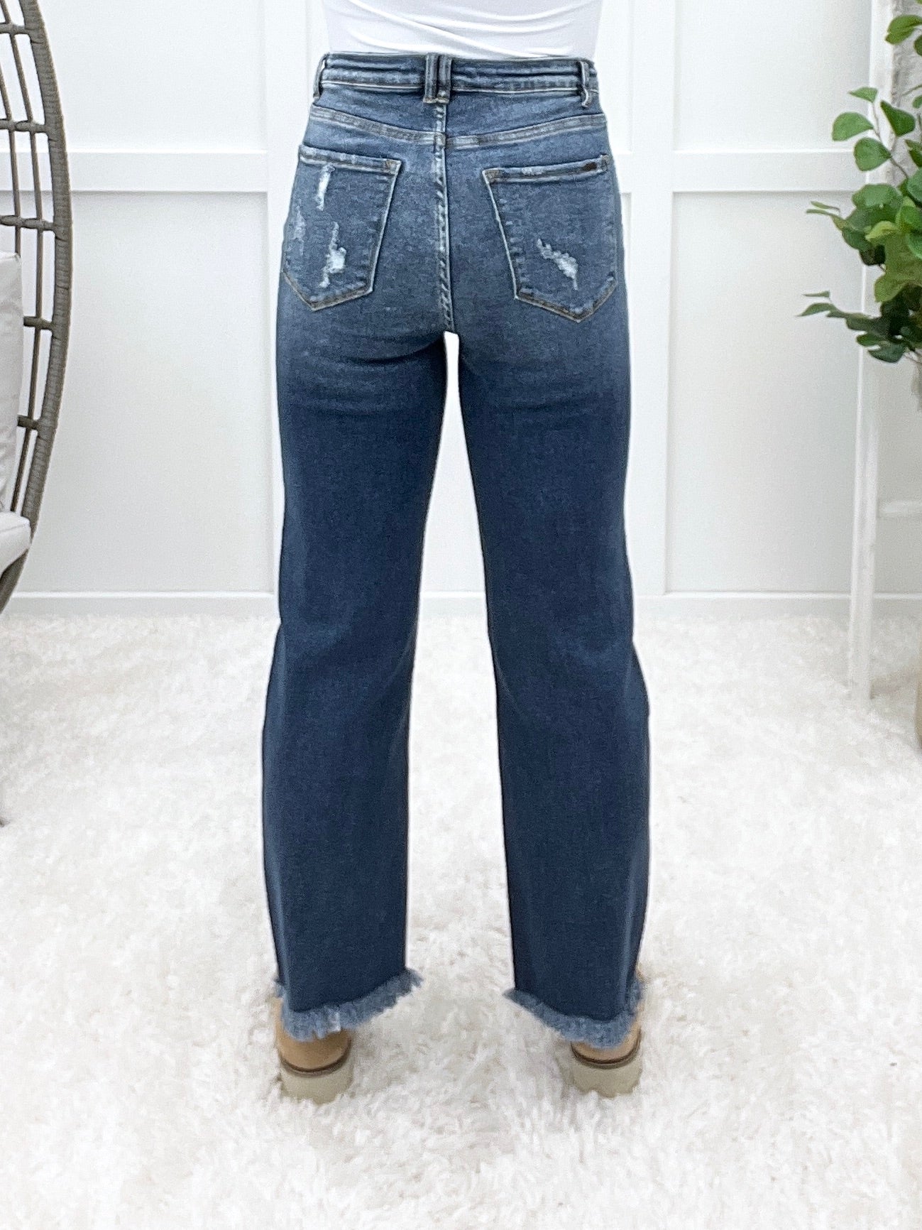 Breanna Jade Tummy Control Straight Leg Frayed Hem Jeans