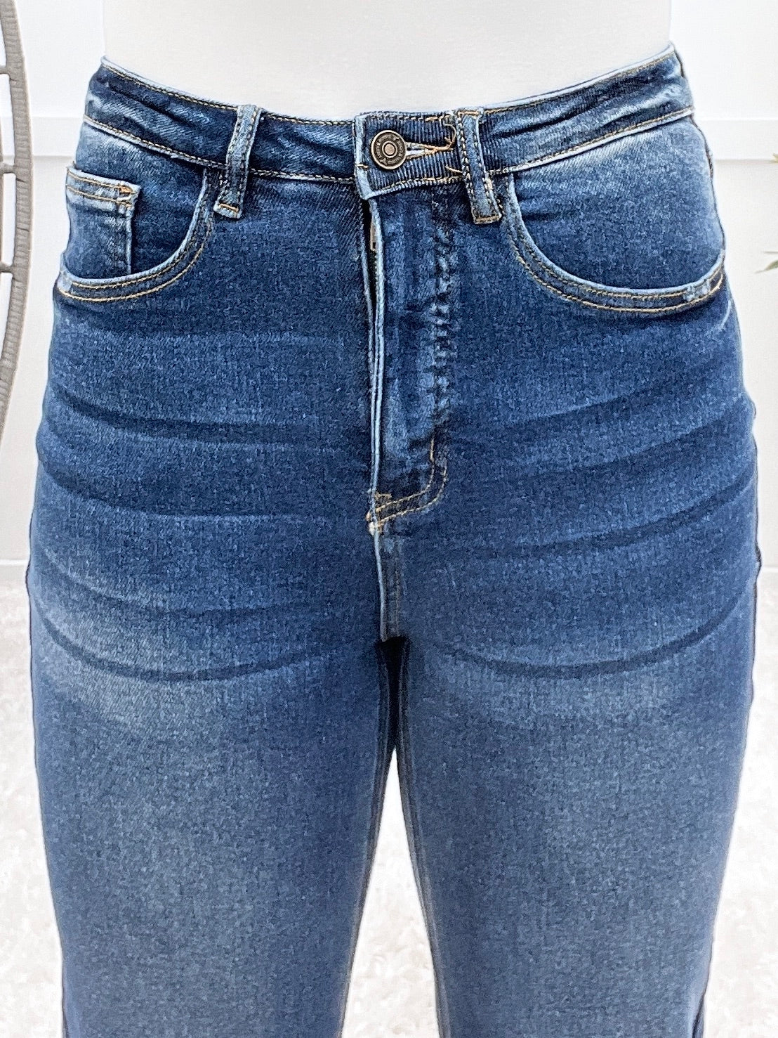 Breanna Jade Tummy Control Straight Leg Frayed Hem Jeans