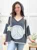 Vintage Grey Boho Peace Patch Lace Trim Top