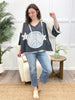 Vintage Grey Boho Peace Patch Lace Trim Top