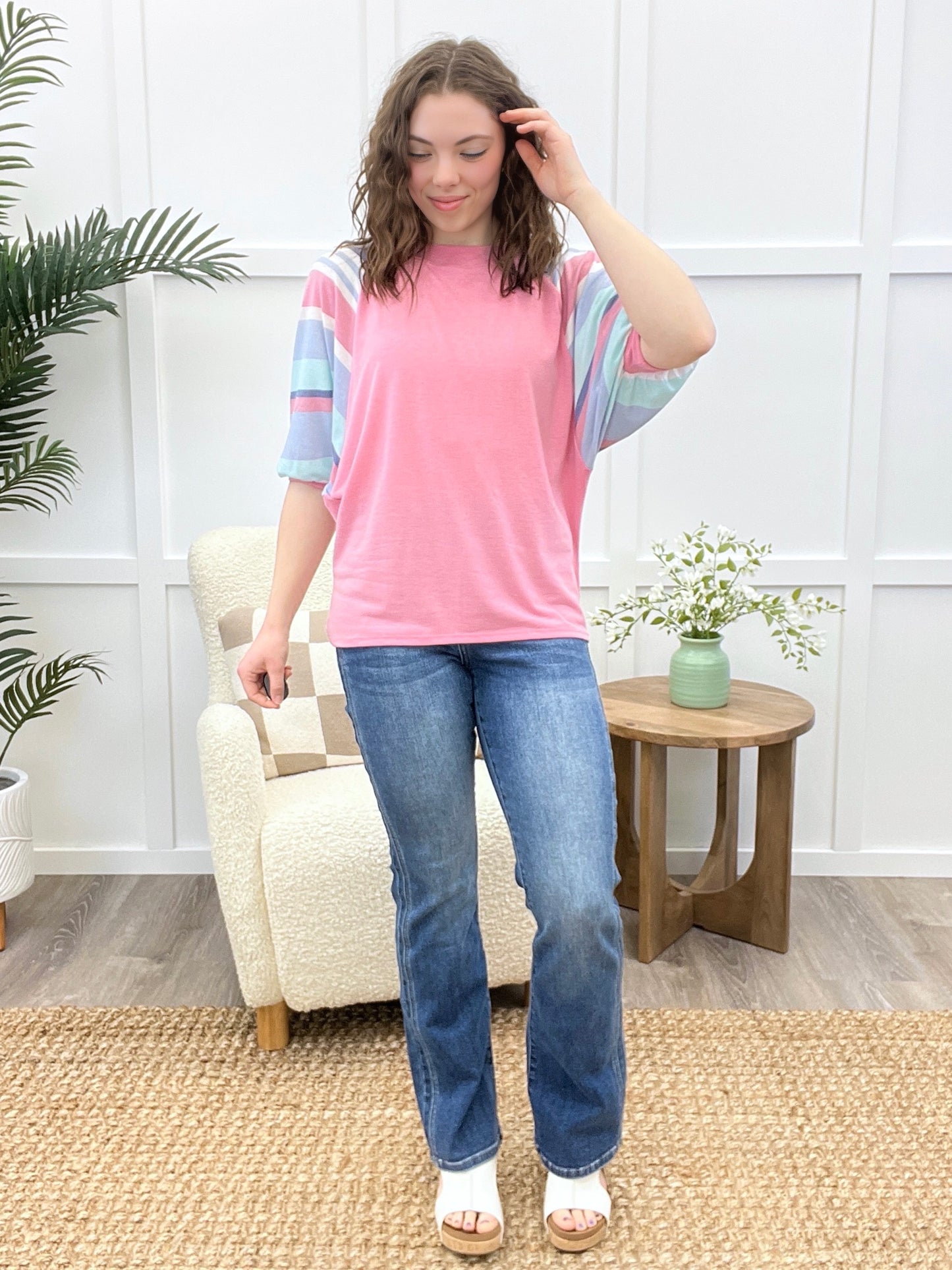 Pastel Pop Stripe Sleeve Top