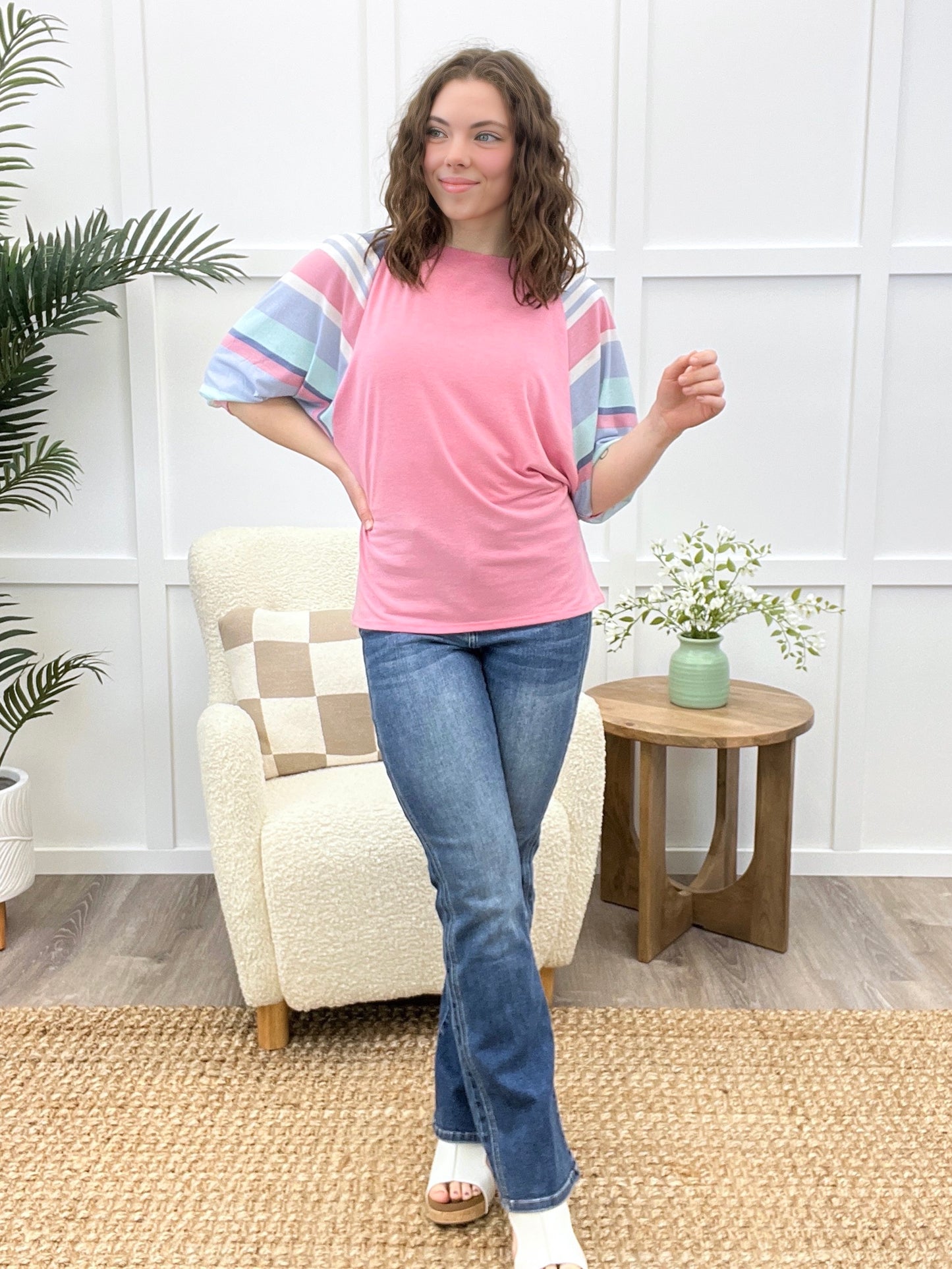 Pastel Pop Stripe Sleeve Top