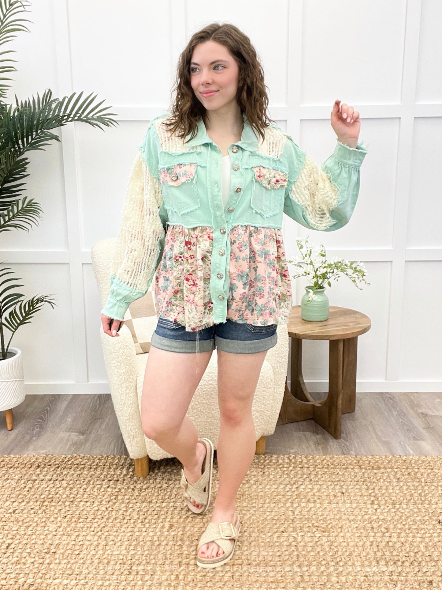 Lace & Petals Mint Vintage Jacket