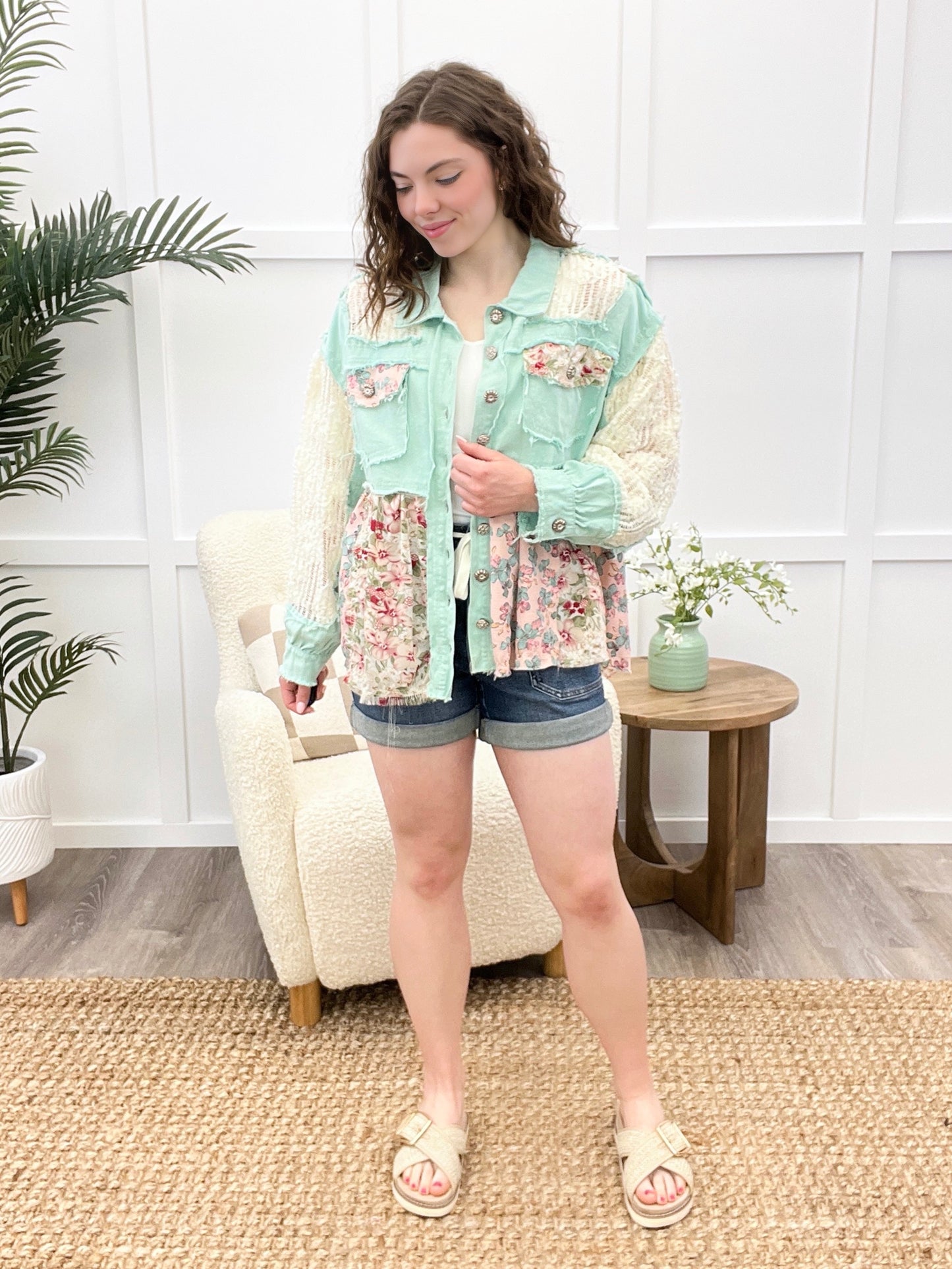 Lace & Petals Mint Vintage Jacket