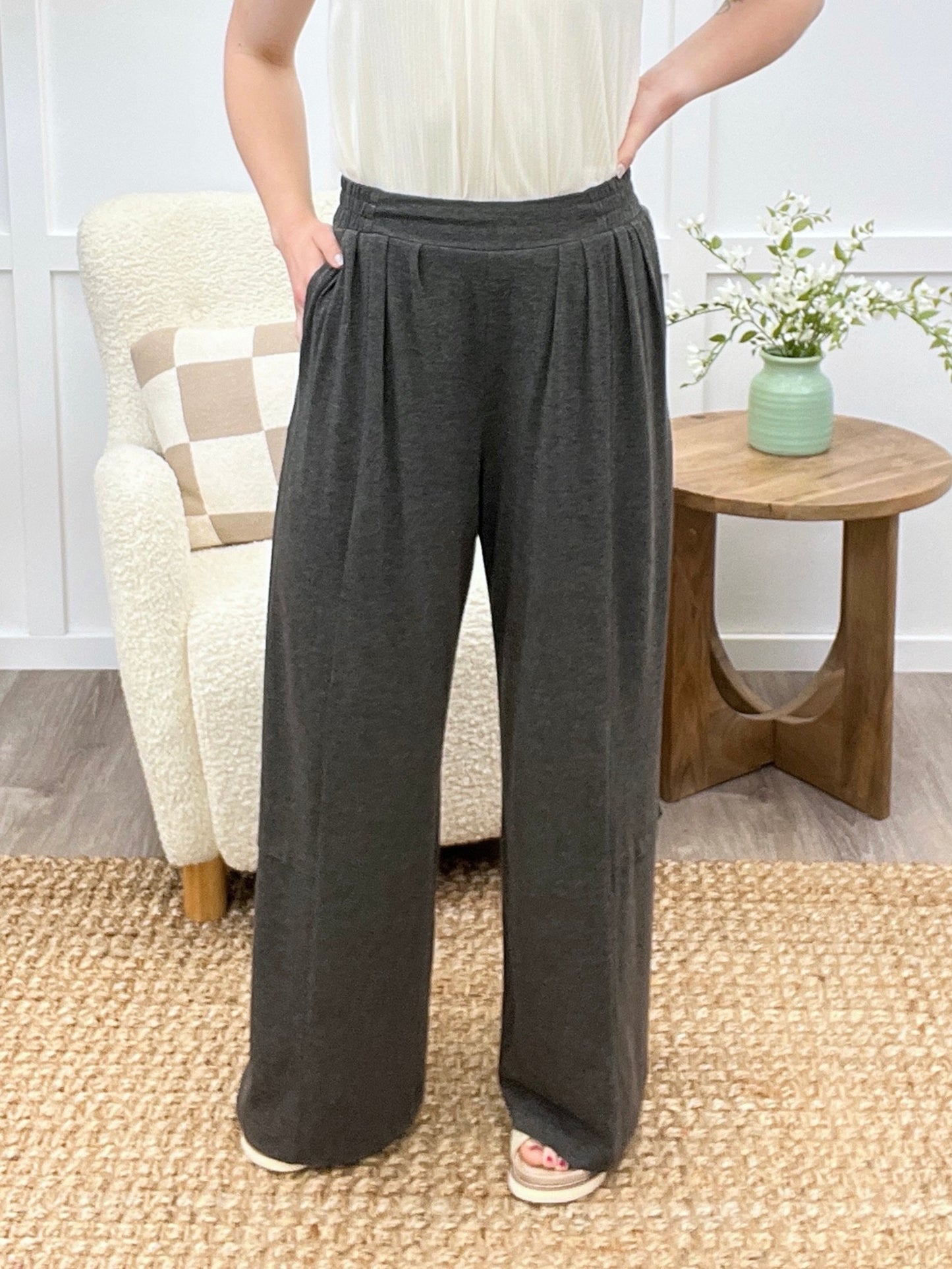 Smoky Heathered Wide-Leg Pants