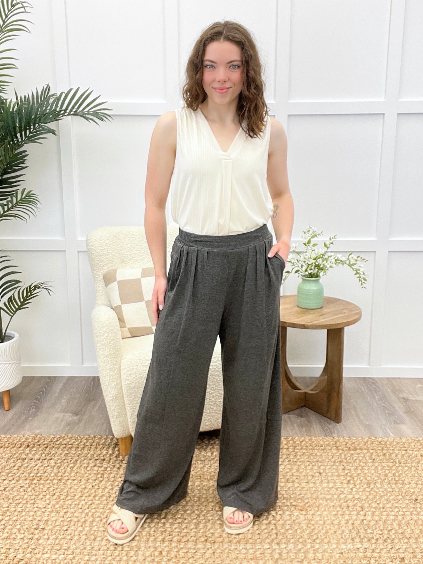 Smoky Heathered Wide-Leg Pants