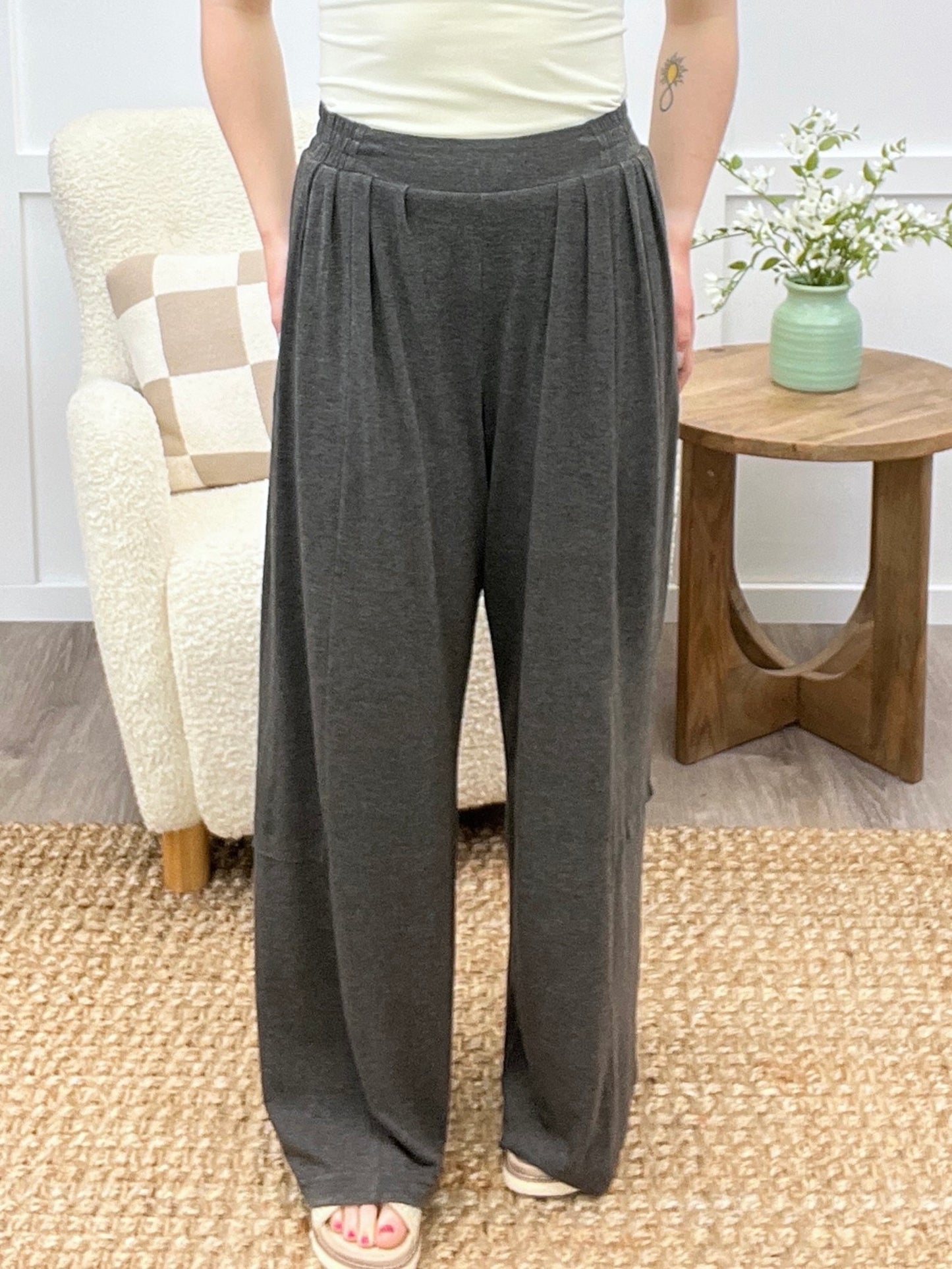 Smoky Heathered Wide-Leg Pants