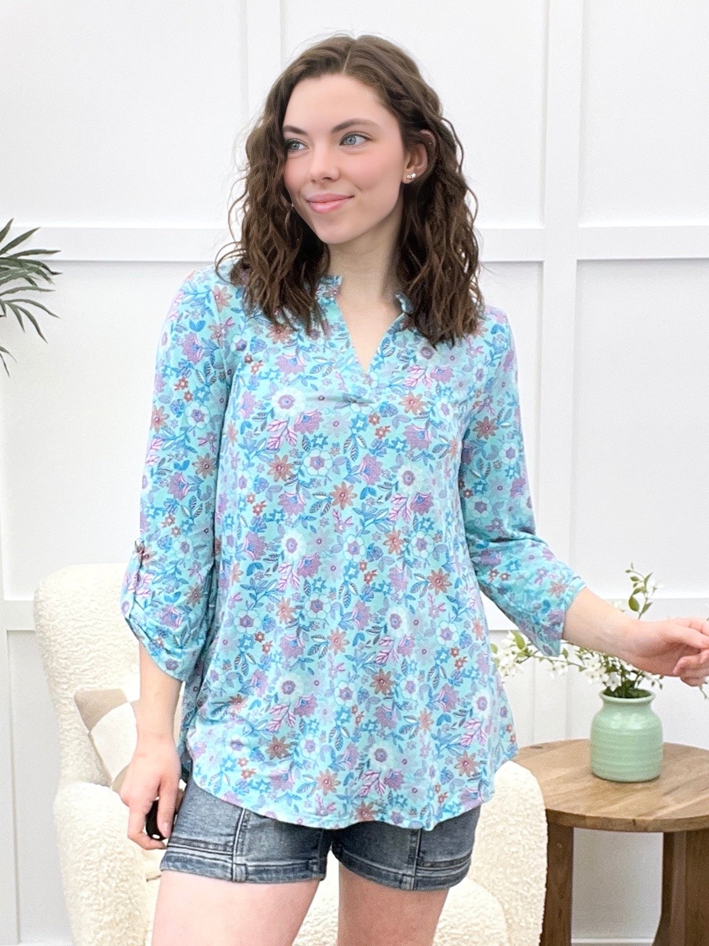 Dear Scarlett Aqua Blossom Lizzy Top