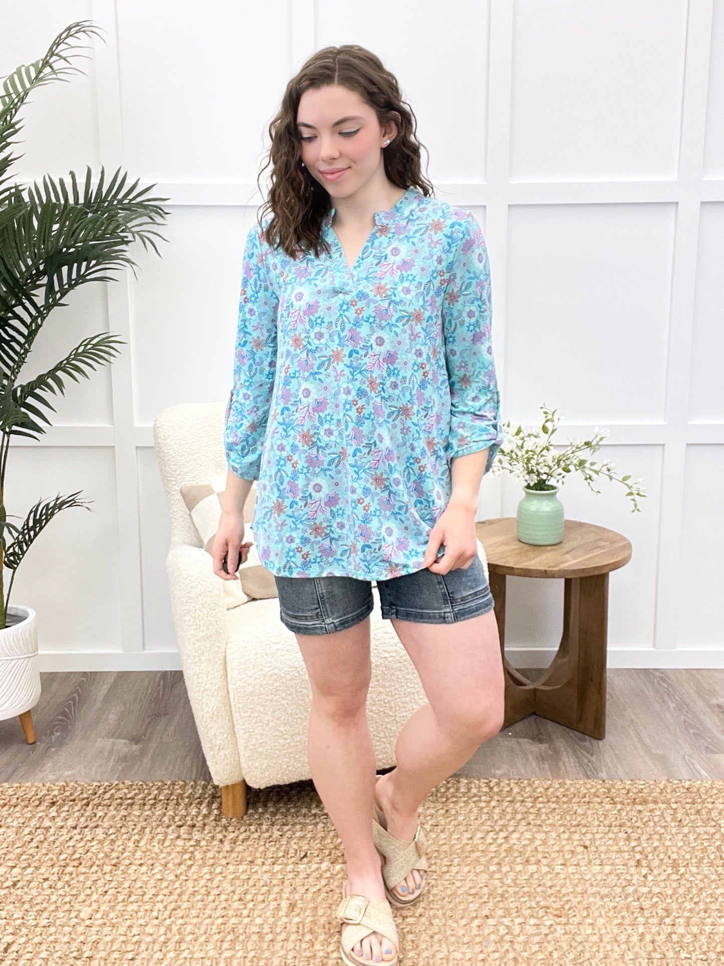 Dear Scarlett Aqua Blossom Lizzy Top