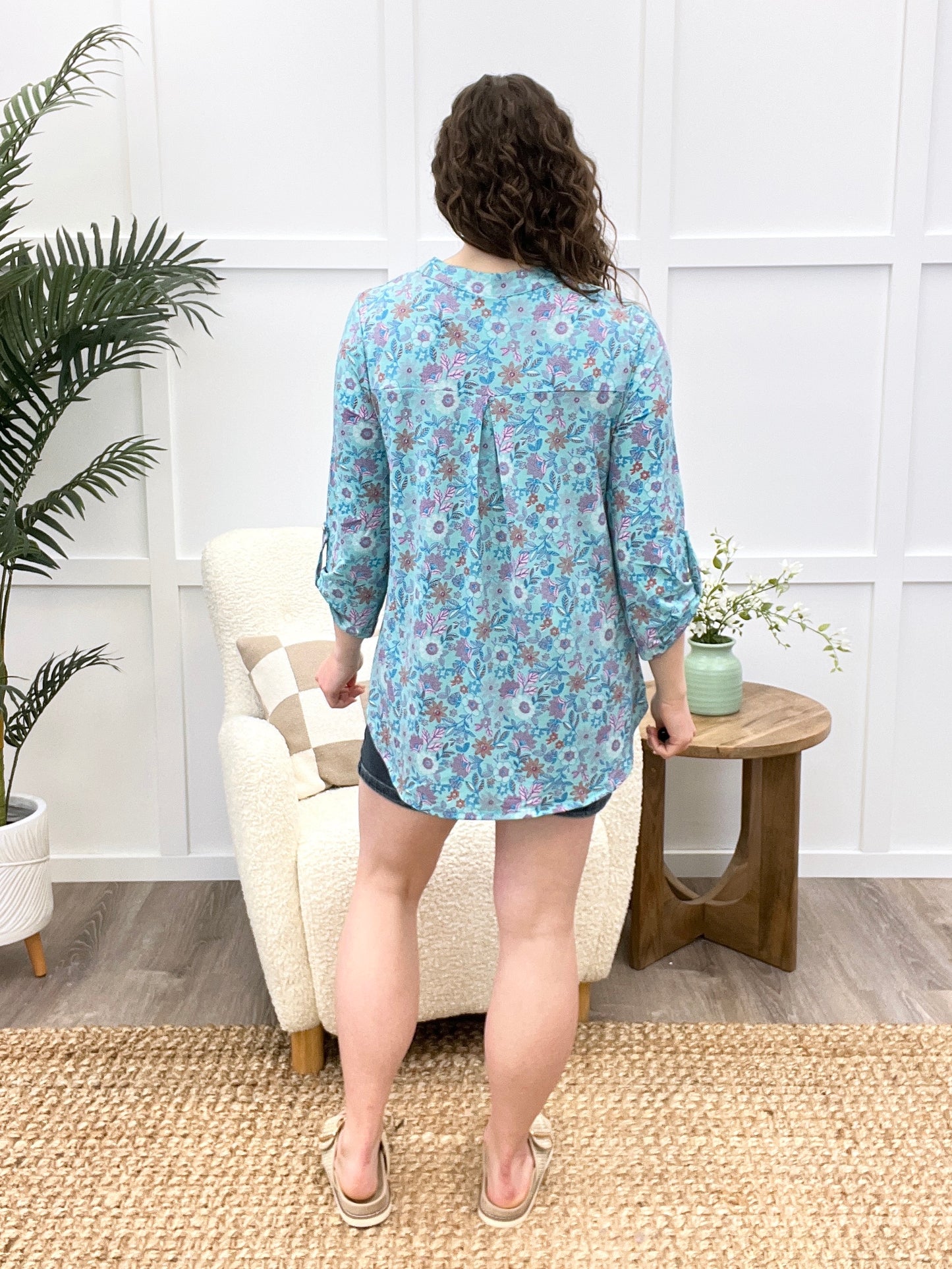 Dear Scarlett Aqua Blossom Lizzy Top