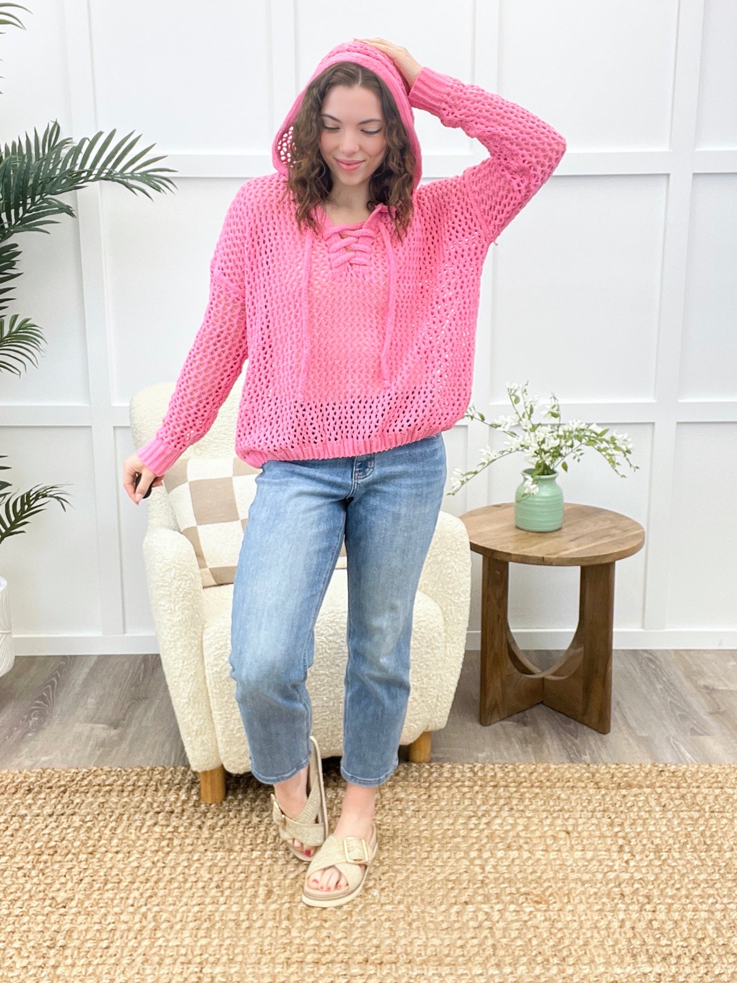 Pink Skies Ahead Open Knit Sweater