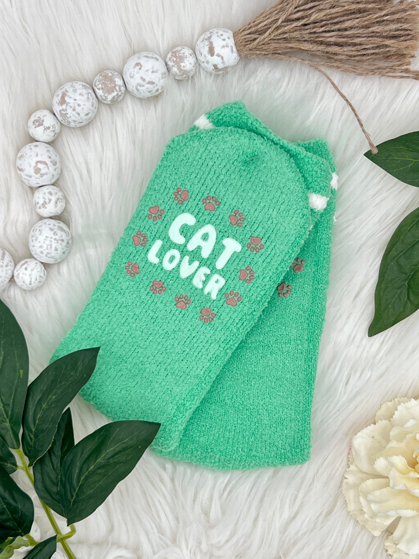 Cat Lover Fuzzy Socks Mint