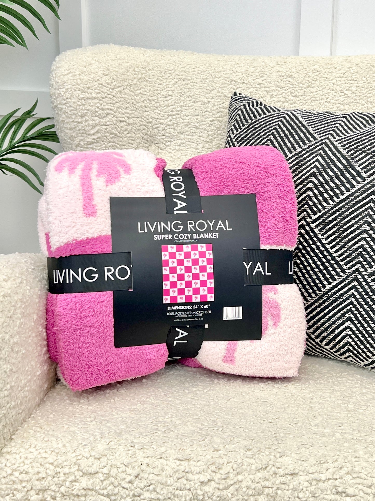Pink Palm Checkered Throw Blanket