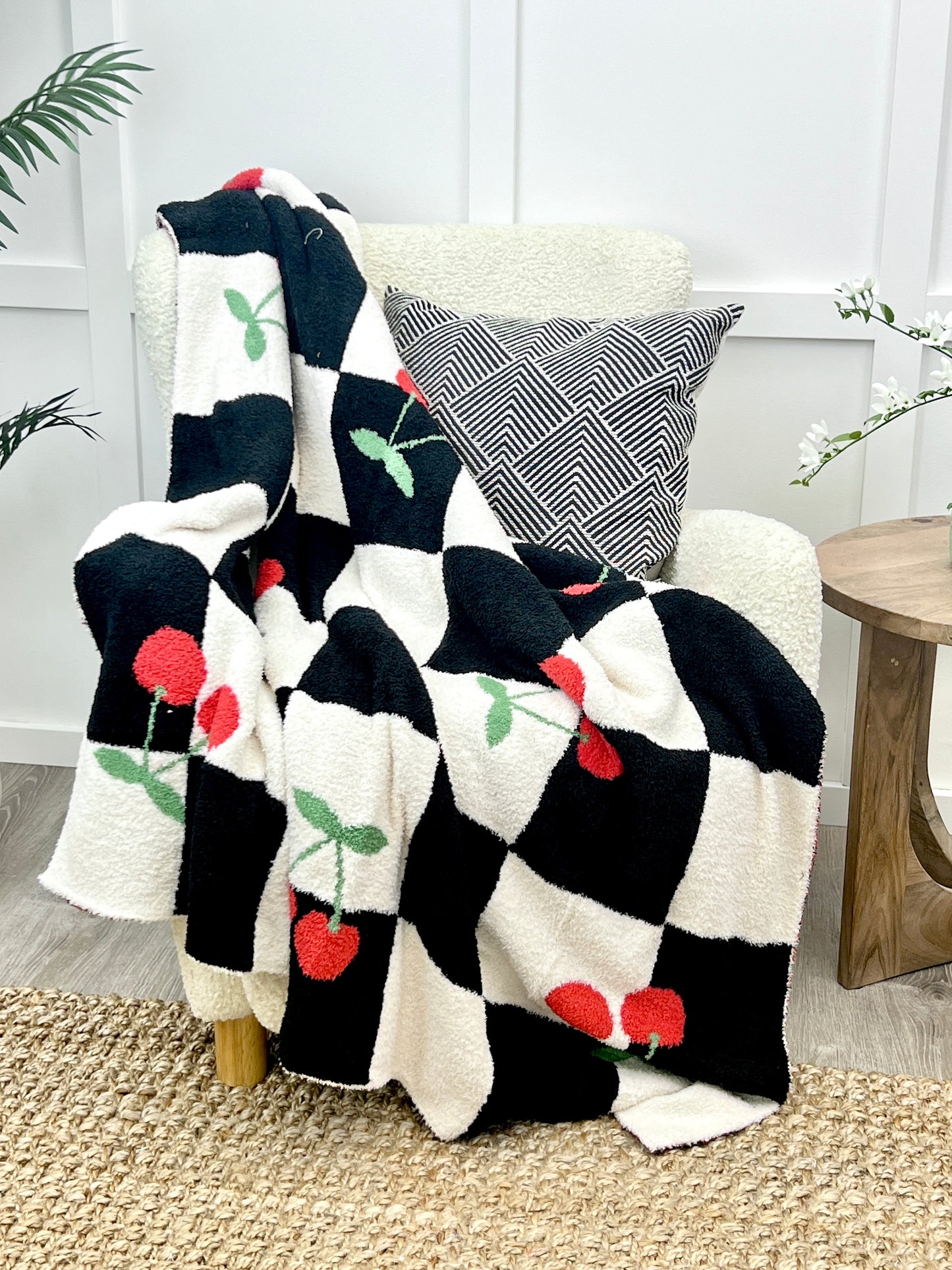 Checkered Cherries Throw Blanket