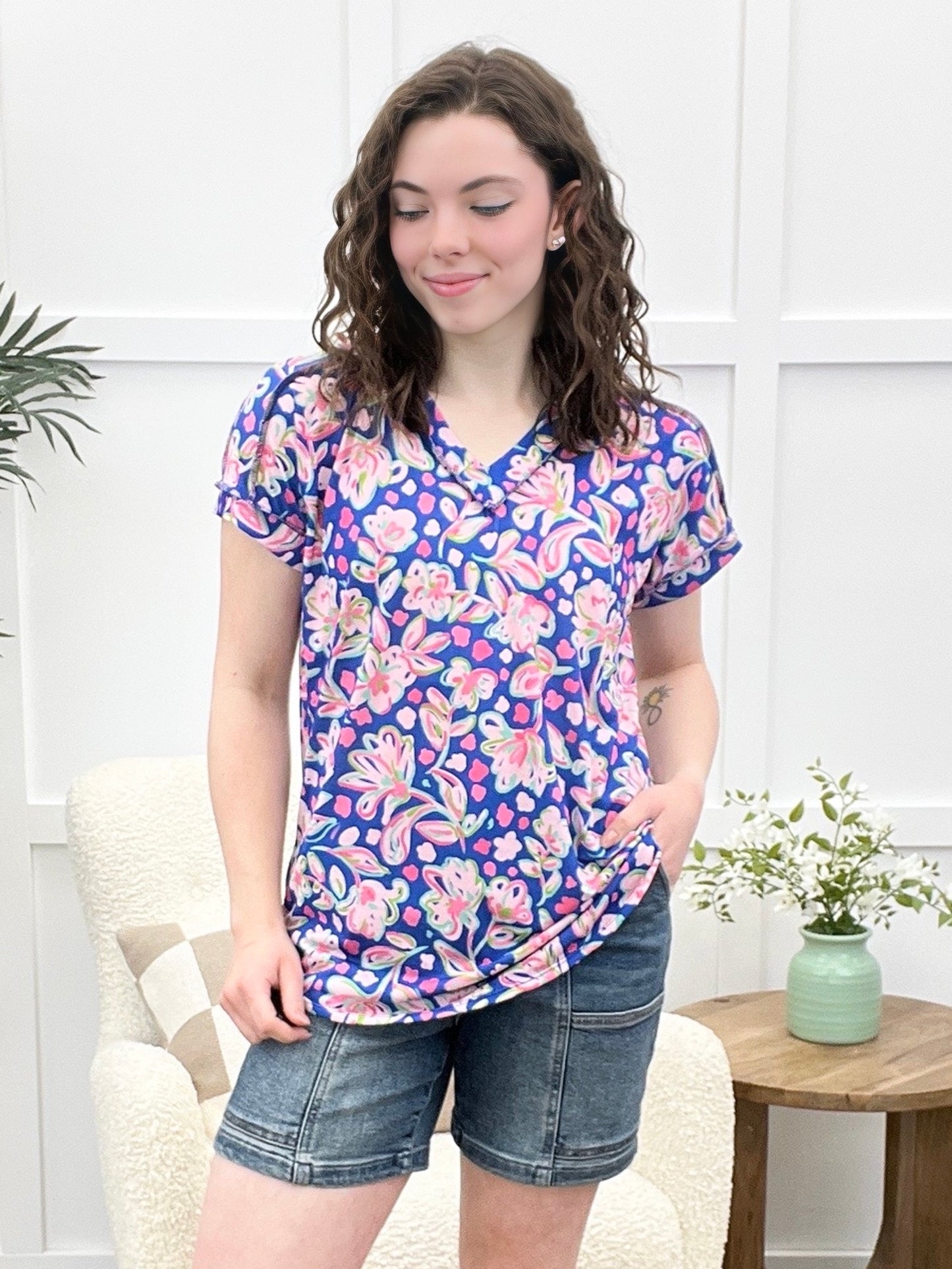 Bold Blooms Abstract Floral Top