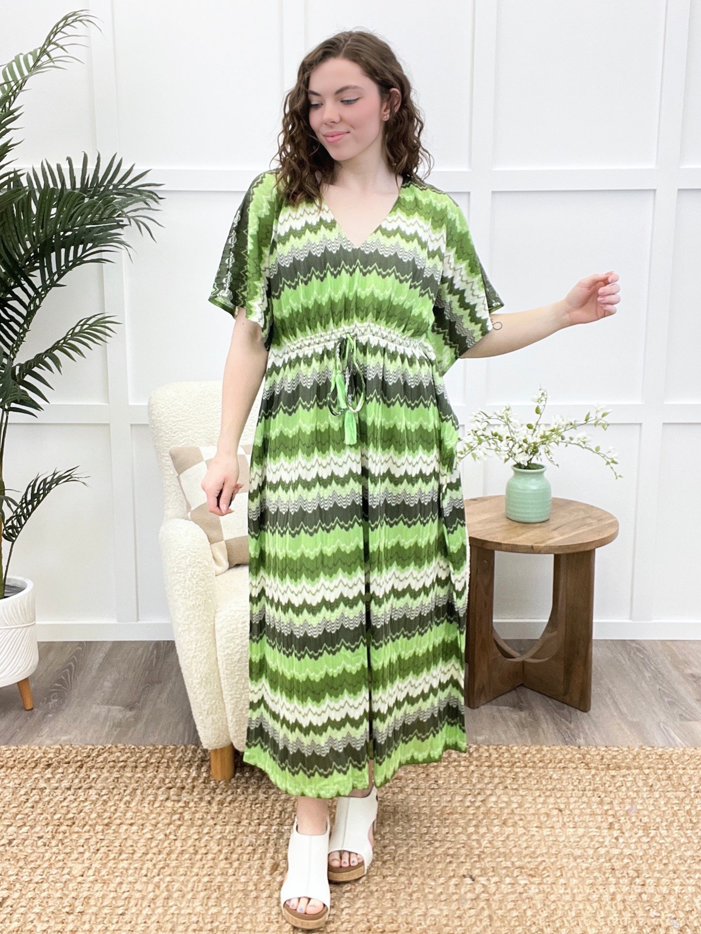 Vibing On You Dress - Sage Multi