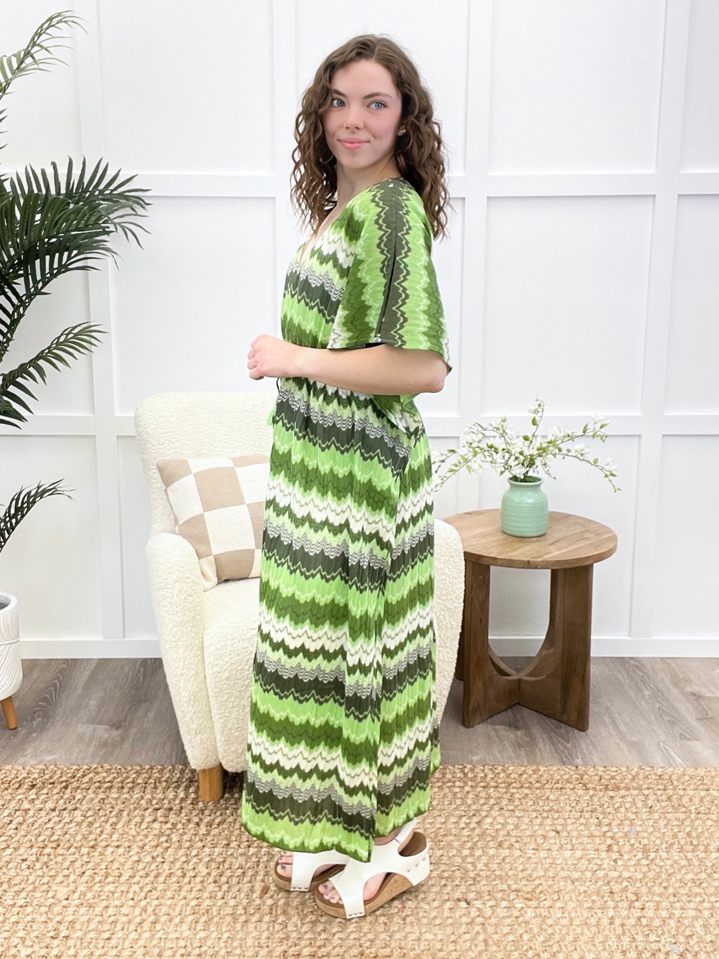 Vibing On You Dress - Sage Multi