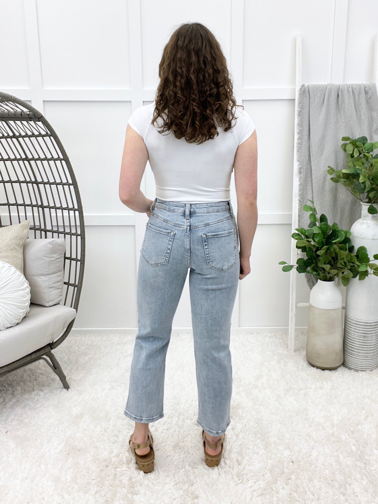 Mary High Rise Crop Straight Light Wash Jeans