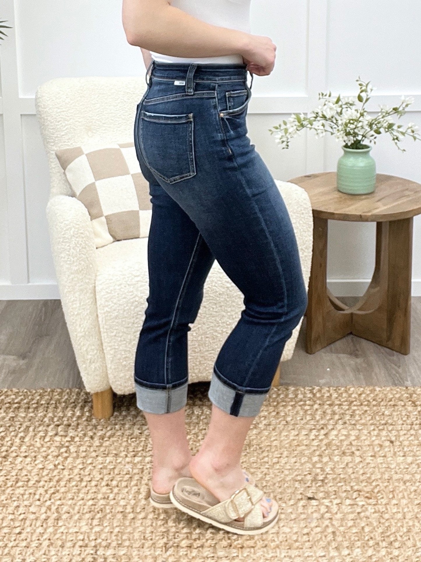 The Skylee High Rise Denim Capris by RFM
