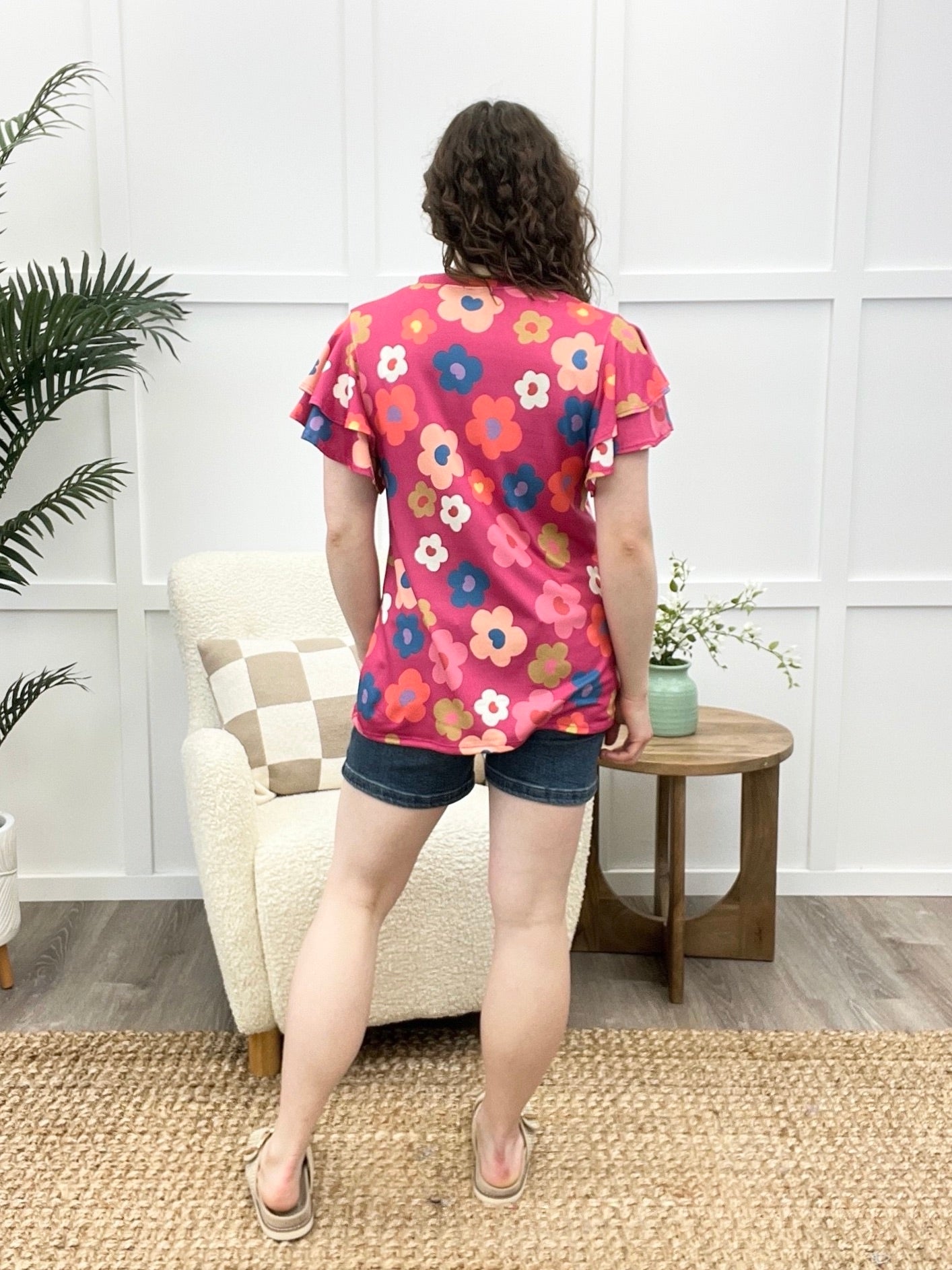Flower Flutter Top - Fuchsia