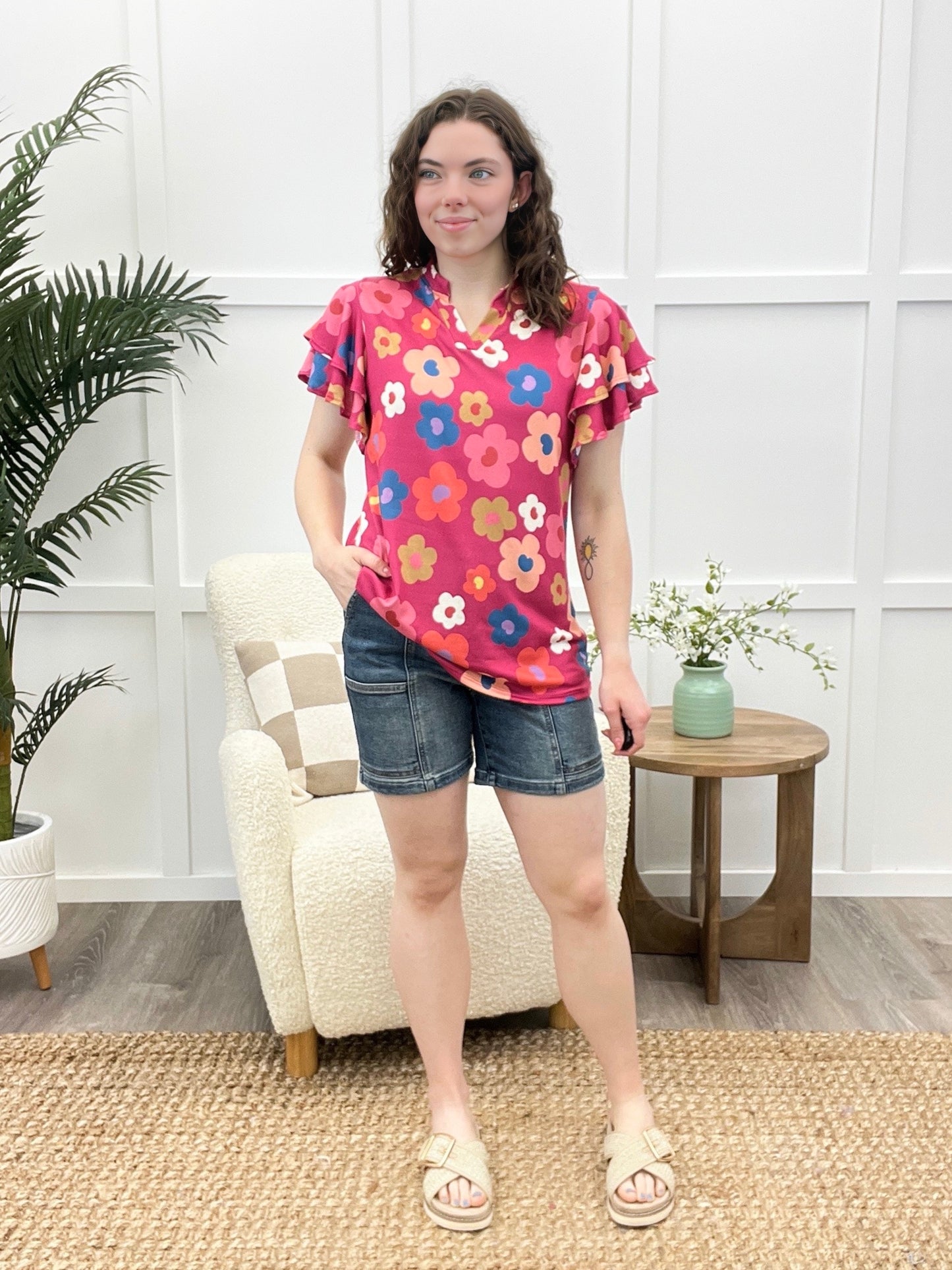 Flower Flutter Top - Fuchsia