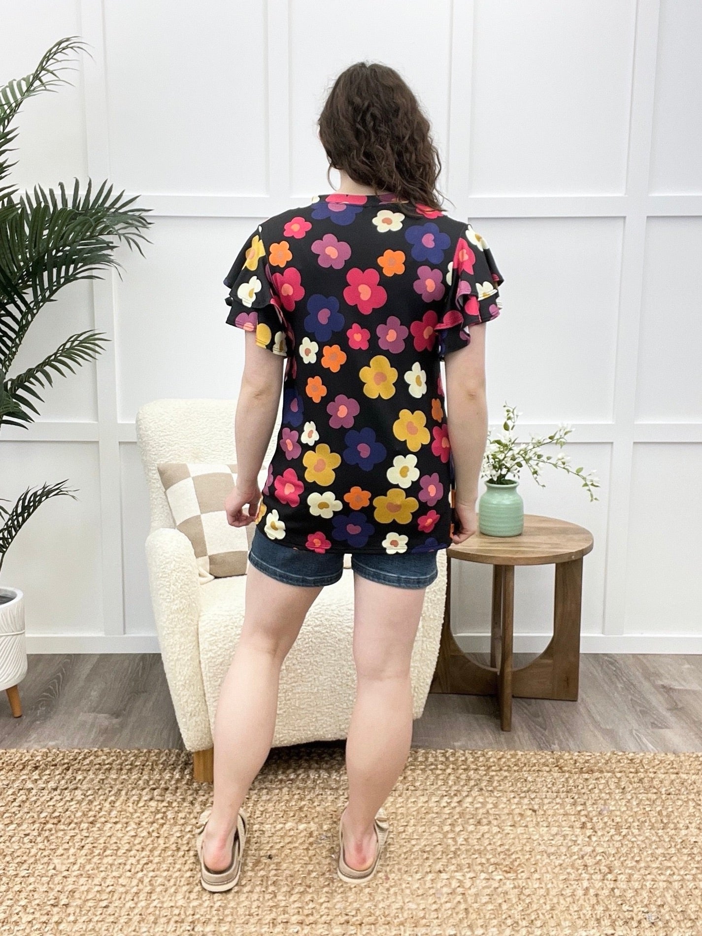 Flower Flutter Top - Black
