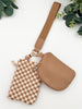 Wonderlust Woven Dual Pouch Wristlet - Tan Checkered
