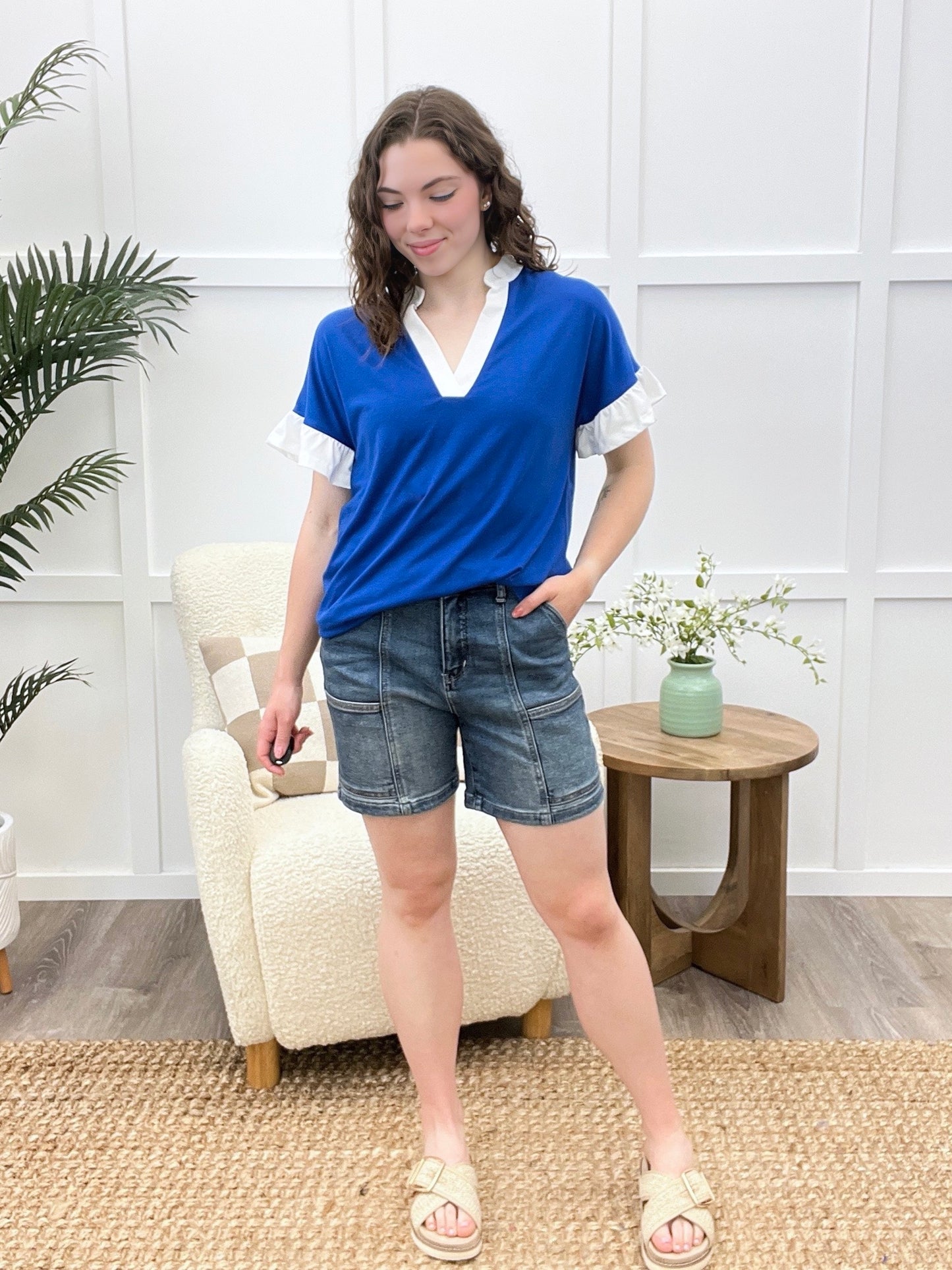 Casual Chic Ruffle Top - Royal Blue