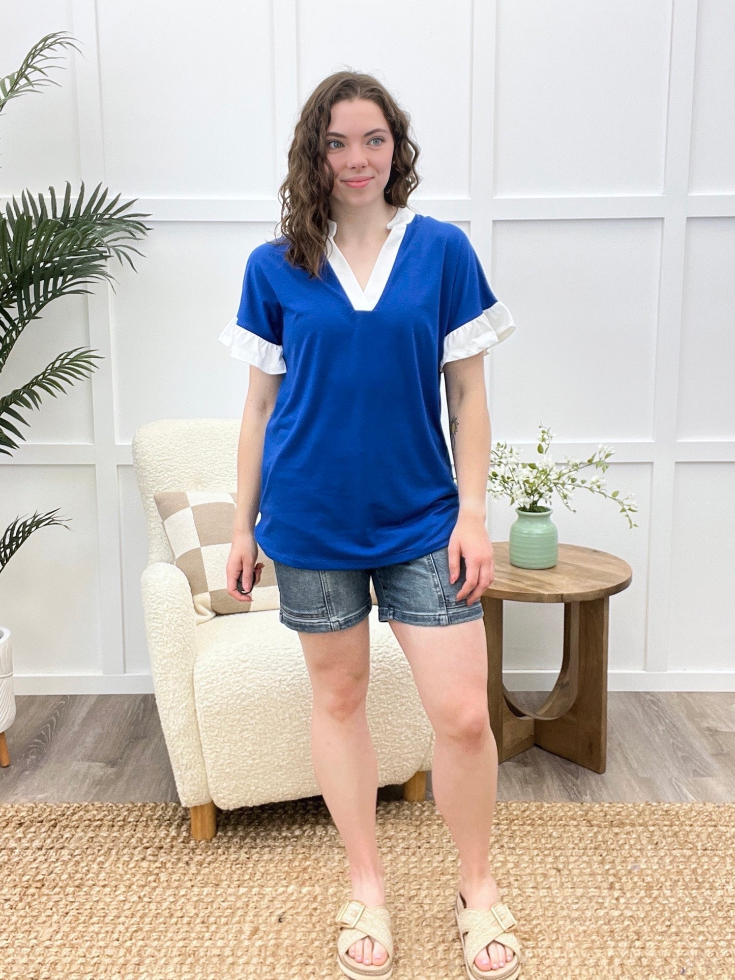 Casual Chic Ruffle Top - Royal Blue