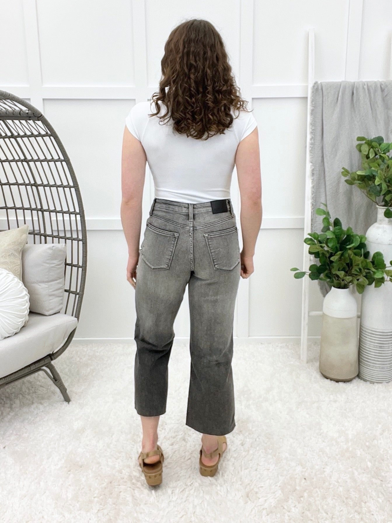 Ivy High Rise Vintage Grey Embroidered Crop Wide Jeans By Judy Blue