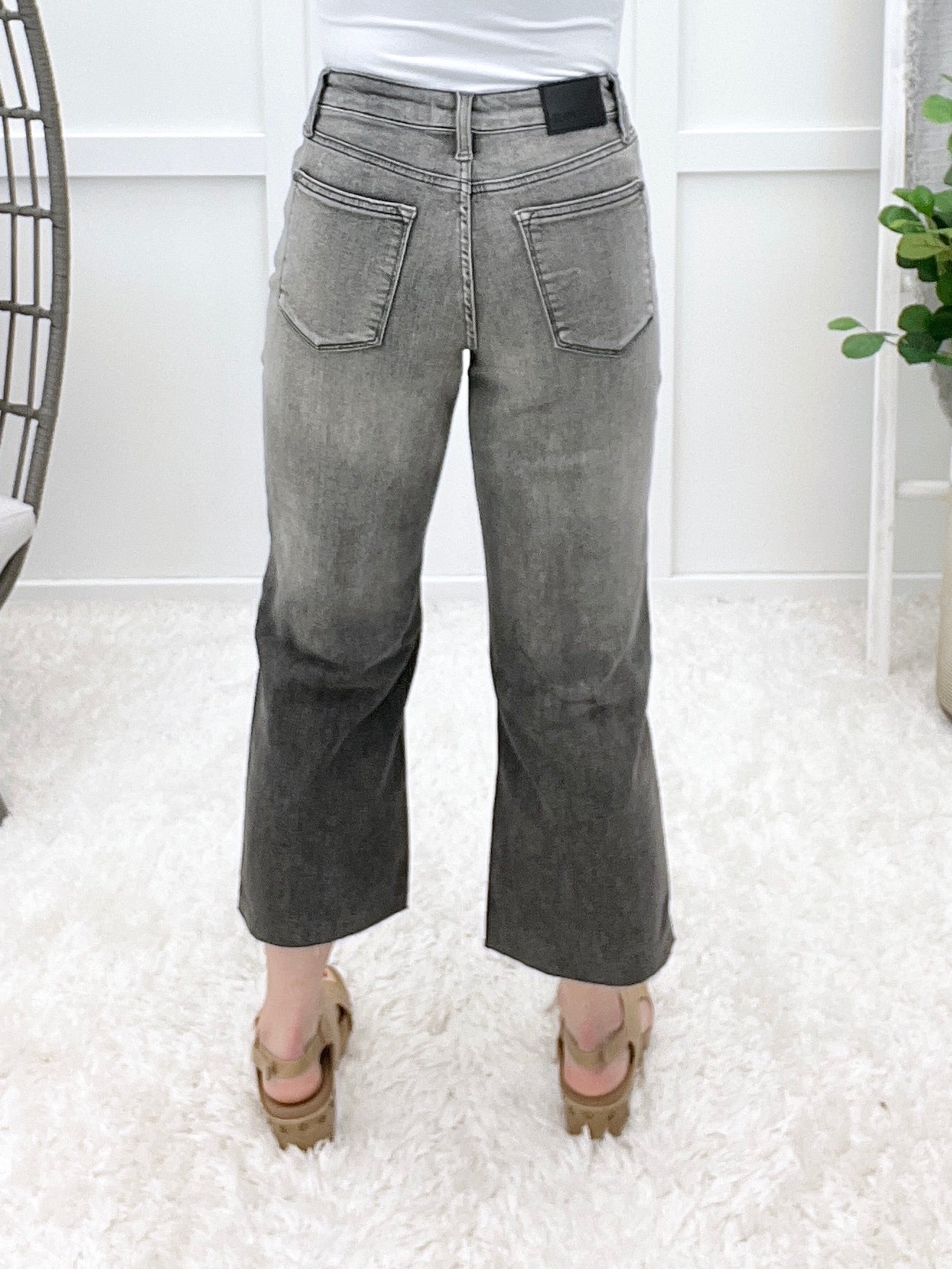 Ivy High Rise Vintage Grey Embroidered Crop Wide Jeans By Judy Blue