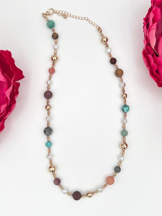 Golden Horizon Beaded Necklace - Multicolor